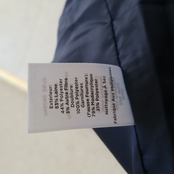 Talbots Navy Wool Blend Faux Fur Trimmed Jacket NWT size 12 - Picture 8 of 12